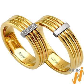 ست حلقه عروسی طلای زرد و سفید با نگین برلیان مدل: srd1117