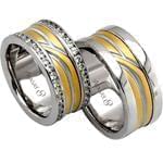 ست حلقه عروسی طلای سفید و زرد با نگین برلیان مدل: srd1119