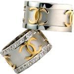 ست حلقه عروسی طلای سفید و زرد با نگین برلیان طرح چنل مدل: srd1120