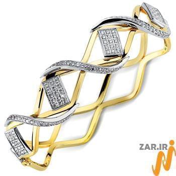 دستبند النگویی طلا زرد و سفید با نگین برلیان مدل: bng1005