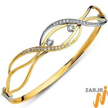 دستبند النگویی طلا زرد و سفید با نگین برلیان مدل: bng1010