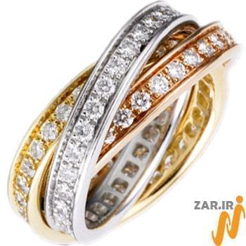 انگشتر الماس با طلای سفید و زرد و مسی طرح سه تایی مدل: ring2023