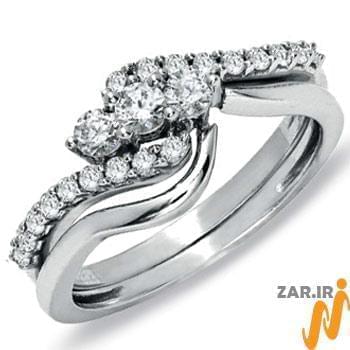 مدل حلقه نامزدی طلا سفید با نگین الماس طرح تابیده: شماره eng2040