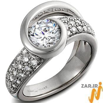 مدل حلقه نامزدی طلا سفید با نگین الماس طرح تابیده: شماره eng2047