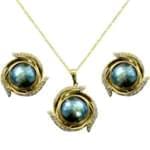 نیم ست طلا زرد با نگین مروارید و الماس مدل: hsdf1151