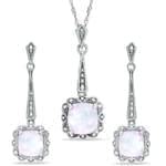 نیم ست طلا سفید با نگین اپال و برلیان مدل: hsdf1172