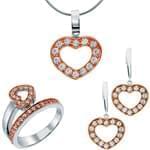 نیم ست طلا سفید و رز گلد با نگین برلیان طرح قلب مدل: hsdf1176