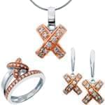 نیم ست طلا سفید و رز گلد با نگین برلیان طرح ایکس مدل: hsdf1178