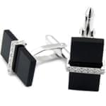 دکمه سر دست طلا سفید با نگین انیکس و الماس مدل: cdm1063