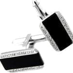 دکمه سر دست طلا سفید با نگین انیکس و الماس مدل: cdm1065