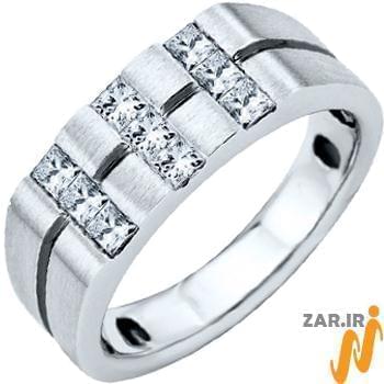 انگشتر مردانه طلا سفید با الماس تراش پرنسسی: مدل rgm1243