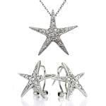 نیم ست طرح ستاره با نگین برلیان و طلای سفید مدل: hsdf1202