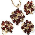 نیم ست طرح خوشه با نگین گارنت و طلای زرد مدل: hsdf1207