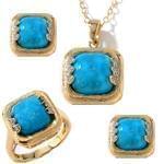 نیم ست کلاسیک فیروزه و برلیان با طلای زرد مدل: hsdf1209