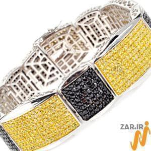 دستبند مردانه طلا سفید با نگین الماس مدل: bdm1023 