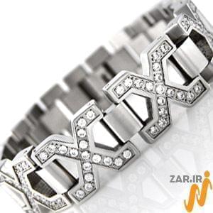 دستبند مردانه طلا سفید با نگین الماس مدل: bdm1030