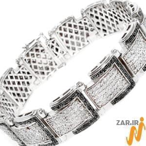 دستبند مردانه طلا سفید با نگین الماس مدل: bdm1034