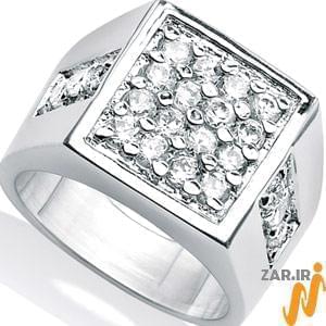 انگشتر مردانه طلا سفید با نگین الماس: مدل rgm1013
