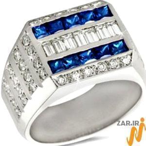انگشتر مردانه طلا سفید با نگین یاقوت و الماس: مدل rgm1020