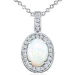 آویز طلای سفید با نگین اپال و الماس مدل: Prf1009