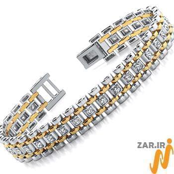 دستبند مردانه طلا زرد و سفید با نگین الماس مدل: bdm1039