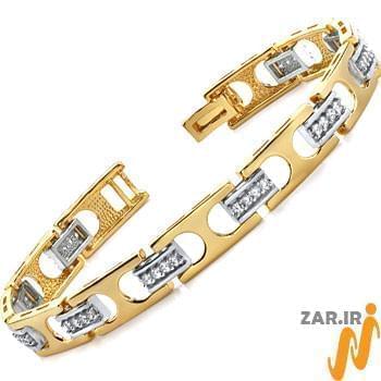 دستبند مردانه طلا زرد و سفید با نگین الماس مدل: bdm1043
