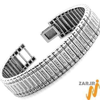 دستبند مردانه طلا سفید با نگین الماس مدل: bdm1044