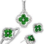 نیم ست زمرد و برلیان با طلای سفید طرح گل مدل: hsdf1187