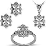 نیم ست الماس تراش برلیان با طلا سفید طرح ستاره مدل: hsdf1189