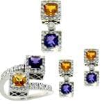 نیم ست سیترین، آمتیس و برلیان با طلای سفید مدل: hsdf1193