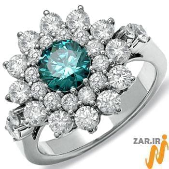 انگشتر الماس طرح گل با نگین زمرد مدل: ring2012