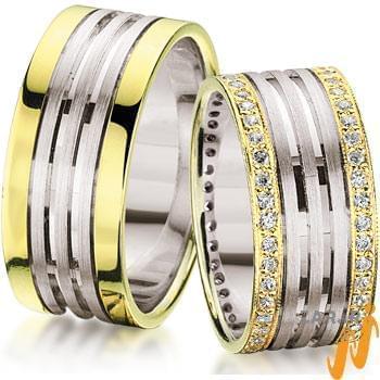 ست حلقه ازدواج طلا سفید و زرد با نگین الماس تراش برلیان مدل: srd1075