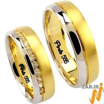 ست حلقه ازدواج طلا سفید و زرد با نگین الماس تراش برلیان مدل: srd1077