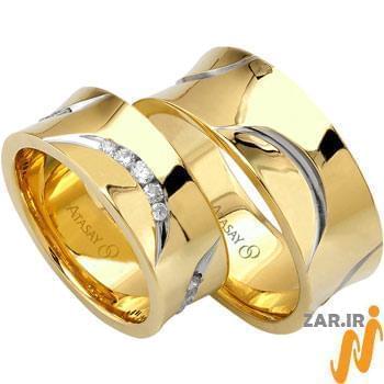 ست حلقه جدید ازدواج طلا زرد با نگین الماس تراش برلیان مدل: srd1085