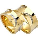 ست حلقه جدید ازدواج طلا زرد با نگین الماس تراش برلیان مدل: srd1085