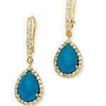 گوشواره طلا زرد با نگین فیروزه و الماس مدل: edf1132