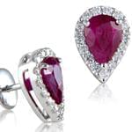 گوشواره طلا سفید با نگین یاقوت قرمز و الماس مدل: edf1136