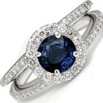 انگشتر طلا سفید با نگین یاقوت کبود و برلیان مدل rgf1202