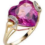 انگشتر طلا زرد با نگین تورمالین صورتی و برلیان طرح قلب مدل rgf1205