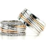 ست حلقه عروسی طلا رزگلد و سفید با نگین برلیان مدل: srd1088