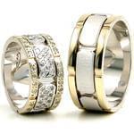 ست حلقه عروسی طلا زرد و سفید با نگین برلیان مدل: srd1090