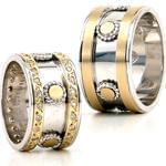 ست حلقه عروسی طلا زرد و سفید با نگین برلیان مدل: srd1093