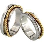 ست حلقه عروسی طلا زرد و سفید با نگین برلیان مدل: srd1095