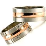 ست حلقه عروسی طلای رزگلد و سفید با نگین برلیان مدل: srd1097