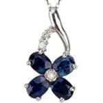 آویز طلا سفید با نگین یاقوت کبود و برلیان طرح گل مدل: npdf1094