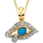 آویز طلا زرد با نگین فیروزه و برلیان طرح چشم مدل: npdf1101