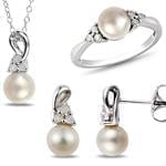 نیم ست طلای سفید و نگین مروارید و الماس تراش برلیان مدل: hset2014