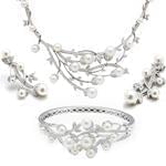 سرویس عروس با طلای سفید و نگین مروارید و برلیان مدل: hset2016