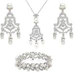 سرویس عروس با طلای سفید و نگین برلیان و مروارید مدل: hset2018