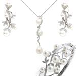 سرویس عروس با طلای سفید و نگین برلیان و مروارید مدل: hset2022